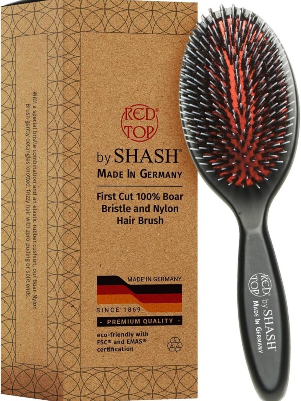 Handmade Nylon Boar Bristle Brush for Normal to Thick Hair - Detangles, Softens